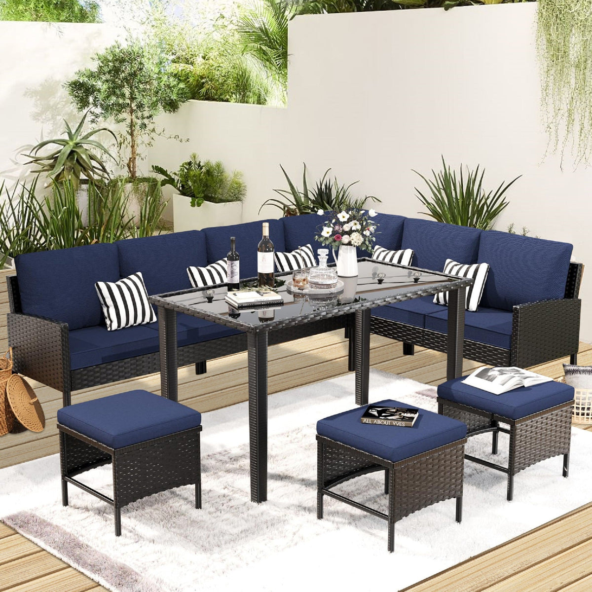 Elegant 7-Piece Outdoor Furniture Set with Waterproof Cushions