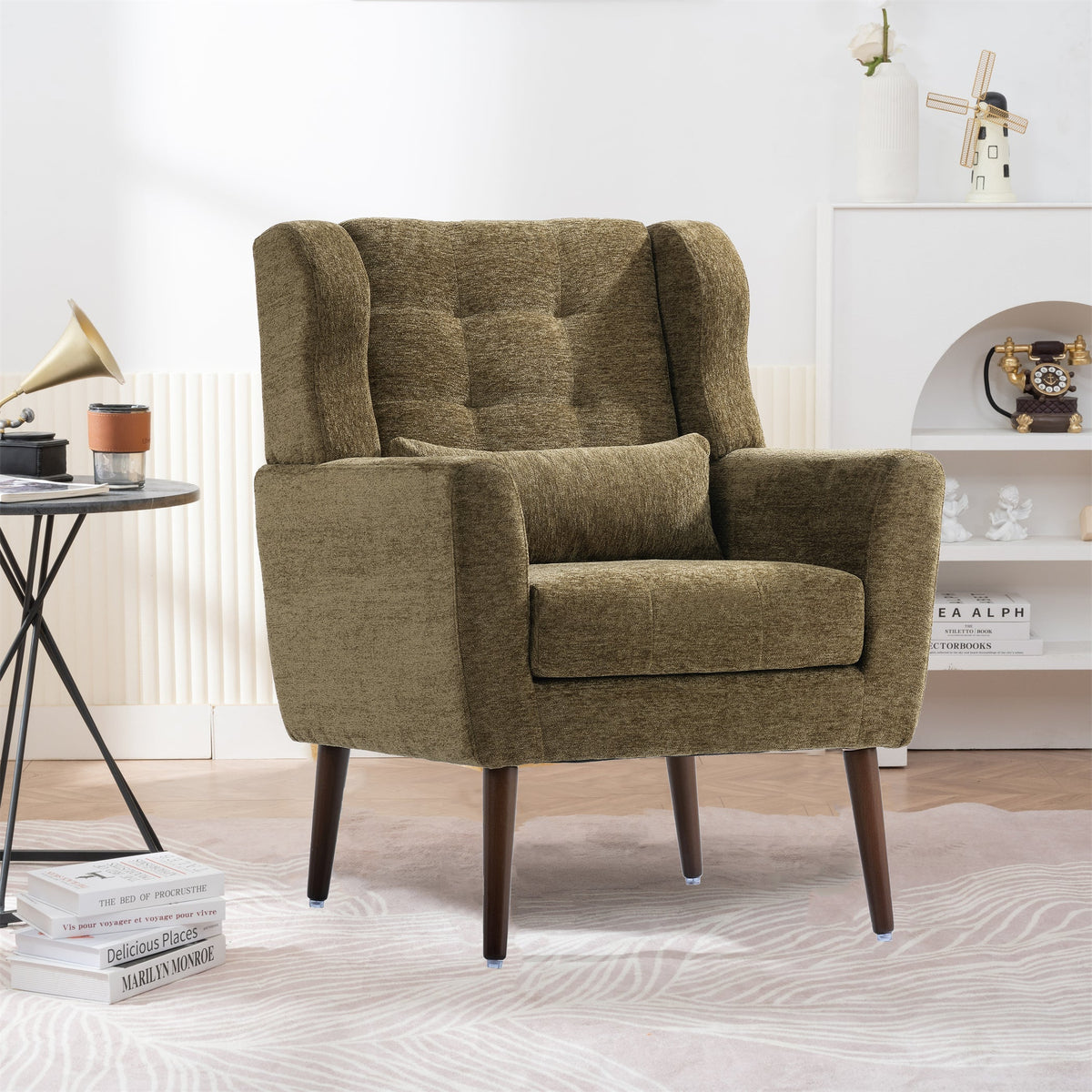 Modern Olive Green Chenille Accent Chair