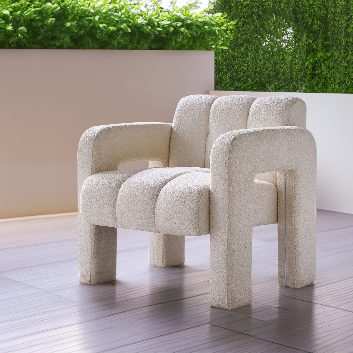 Modern Boucle Accent Chair – Low Profile, Wide Seat