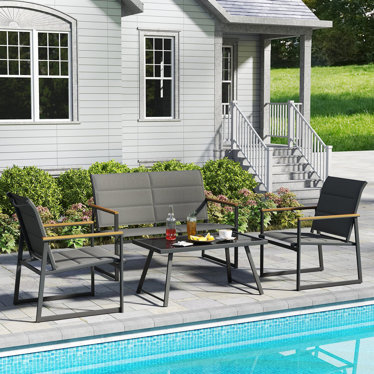 4-Piece Outdoor Patio Conversation Set with Coffee Table