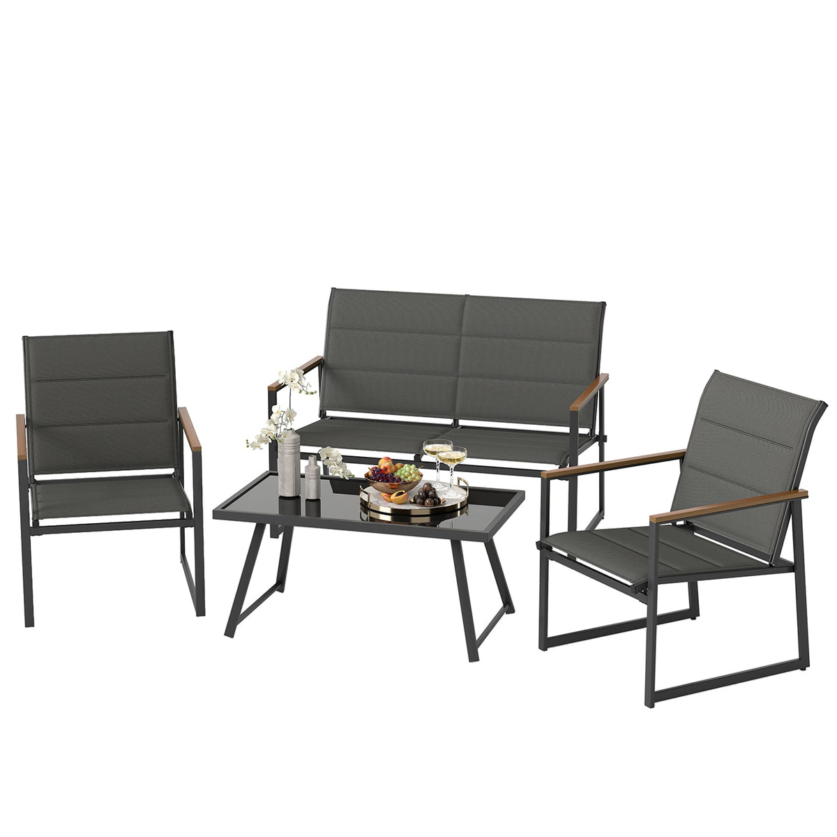 4-Piece Outdoor Patio Conversation Set with Coffee Table
