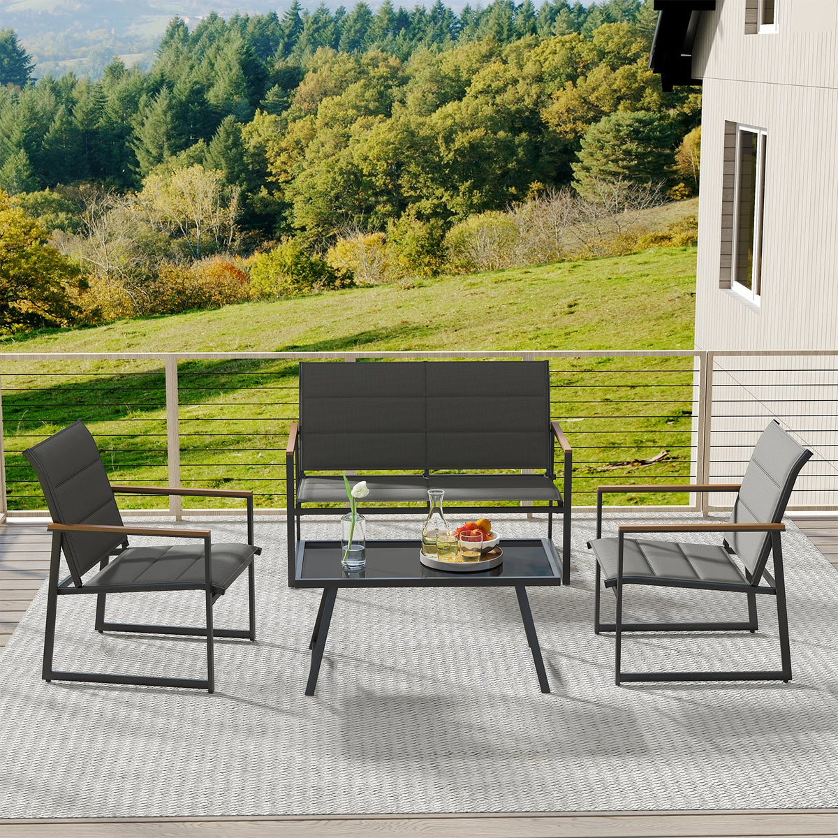 4-Piece Outdoor Patio Conversation Set with Coffee Table