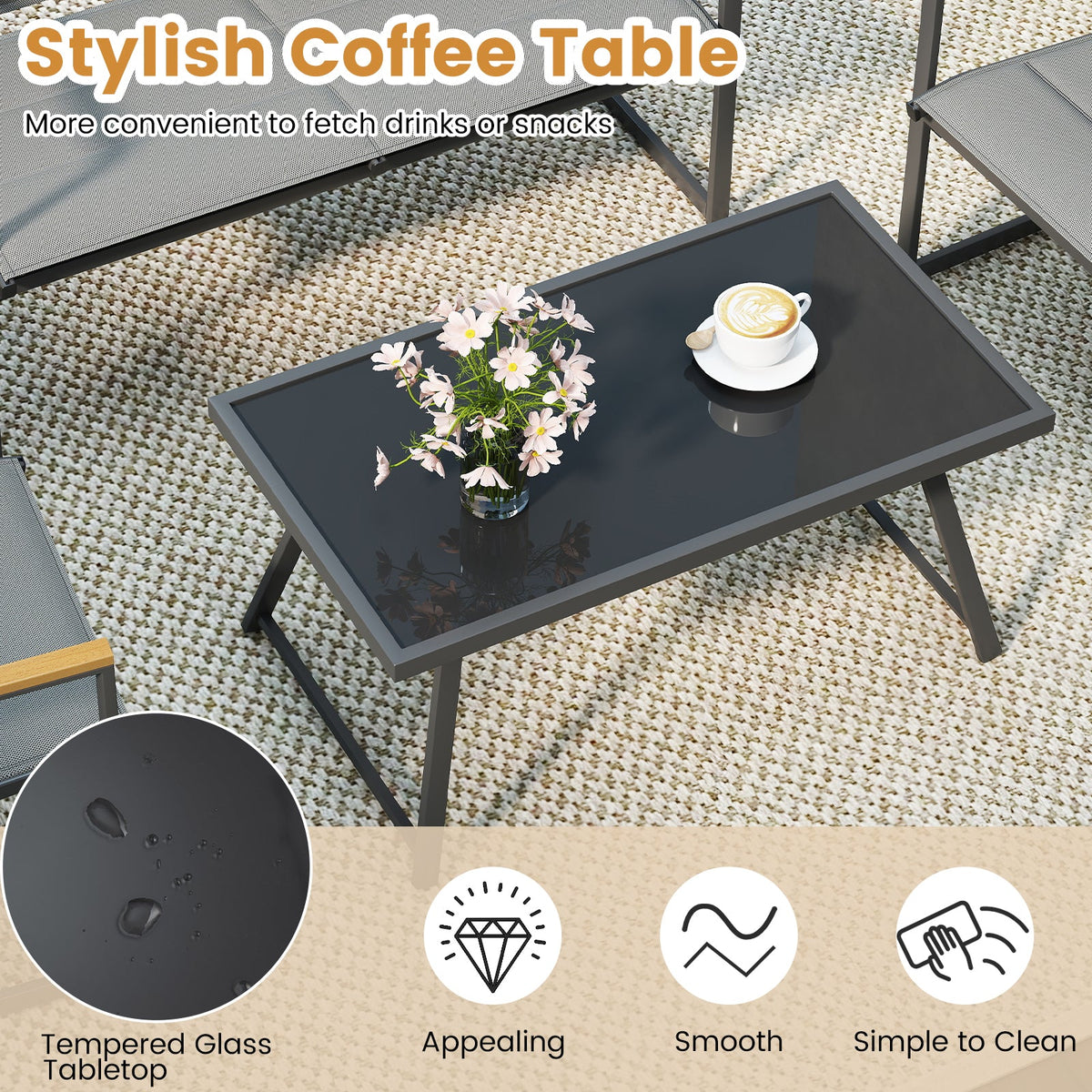 4-Piece Outdoor Patio Conversation Set with Coffee Table