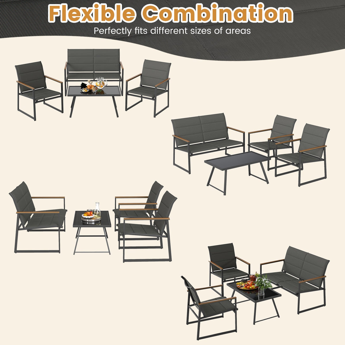 4-Piece Outdoor Patio Conversation Set with Coffee Table