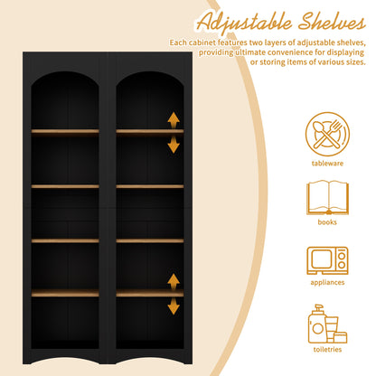 ON-TREND Free Standing 5 Tier Bookshelves, Bookcases Set of 2, Farmhouse Two-Tone Storage Cabinet with Adjustable Shelves, Modern 72'H Kitchen Pantry Cabinet for Living Room, Home Office, Black