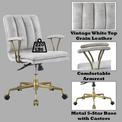 Damir Vintage Top Grain Leather Office Chair - Antique White