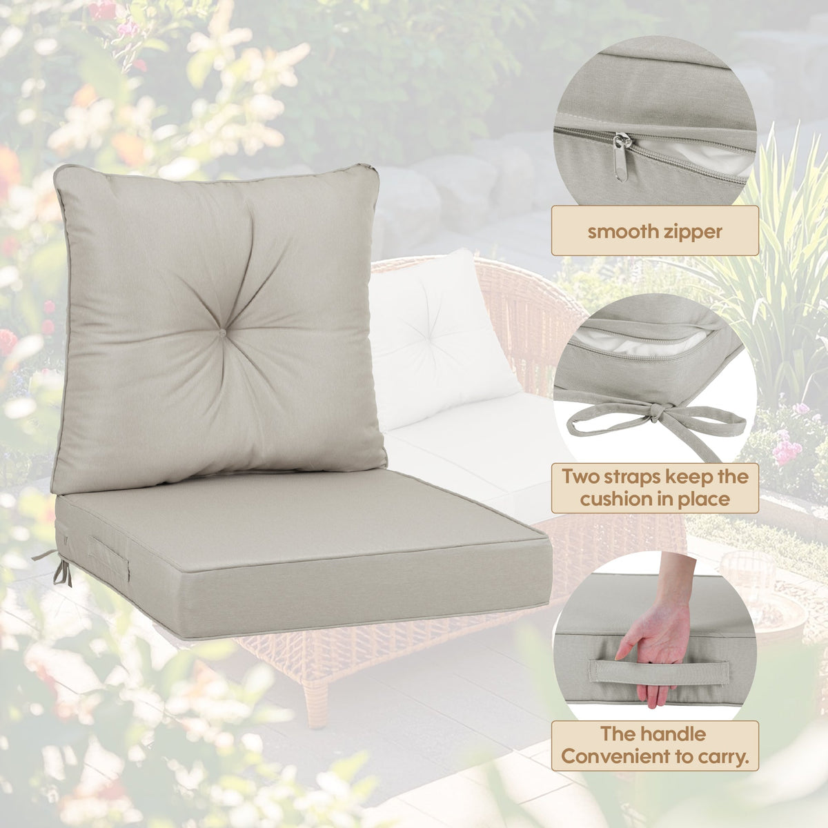 Outdoor Deep Seat Cushions for Patio Furniture Waterproof Set