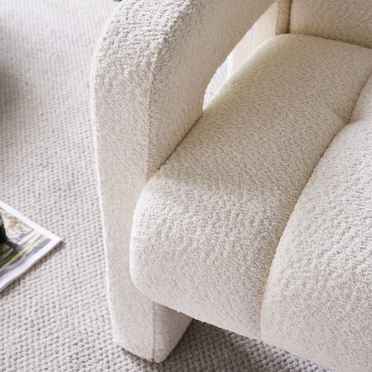 Modern Boucle Accent Chair – Low Profile, Wide Seat