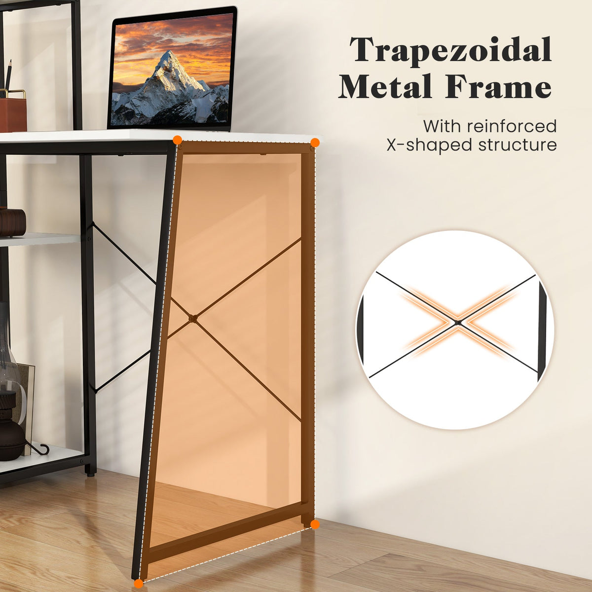 Compact Computer Desk with 4-Tier Storage Shelves