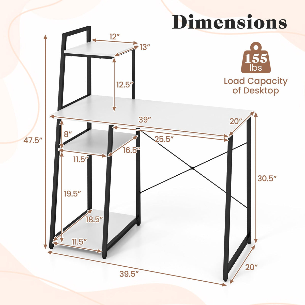 Compact Computer Desk with 4-Tier Storage Shelves