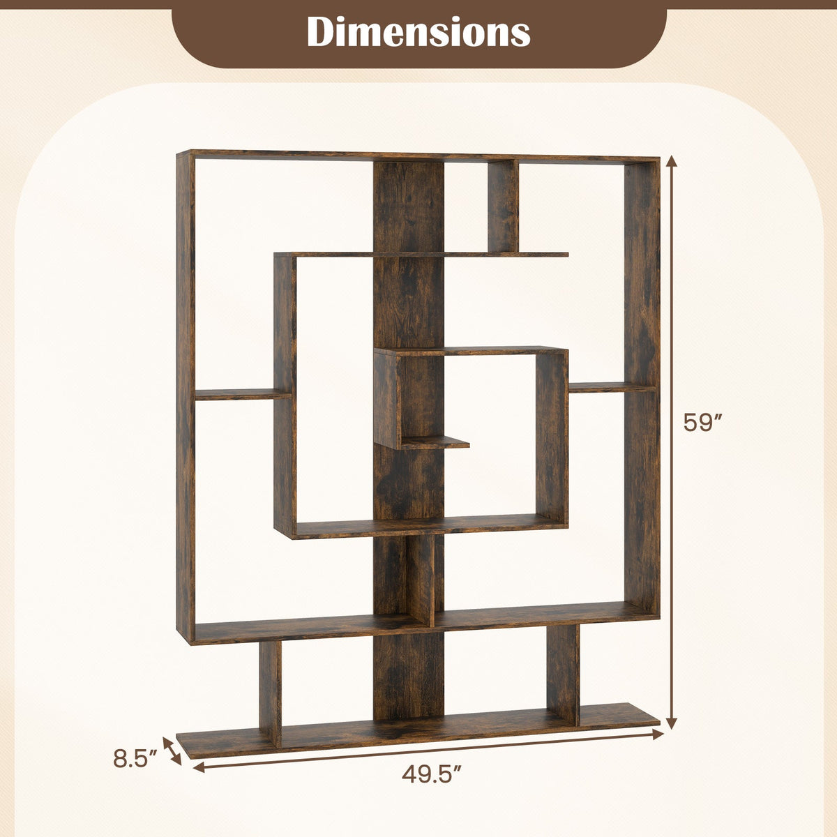 7-Tier Bookshelf  Open Display Shelf Rack for Home Office-Rustic Brown