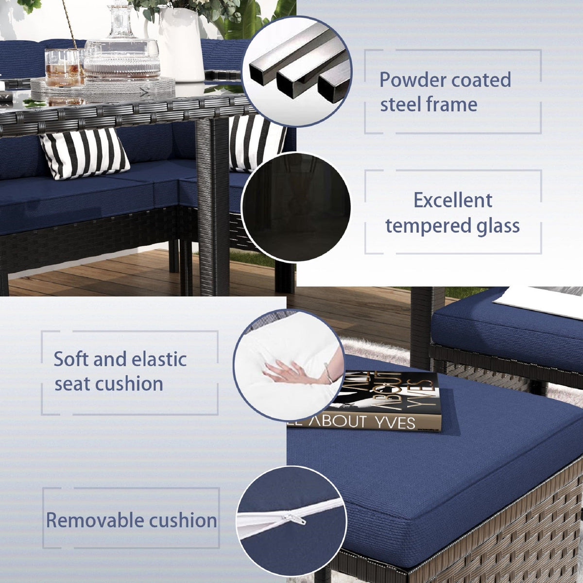 Elegant 7-Piece Outdoor Furniture Set with Waterproof Cushions