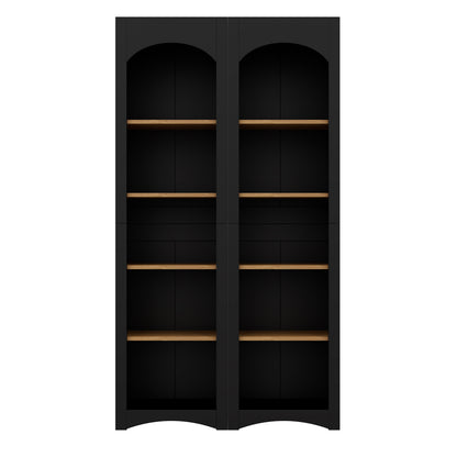 ON-TREND Free Standing 5 Tier Bookshelves, Bookcases Set of 2, Farmhouse Two-Tone Storage Cabinet with Adjustable Shelves, Modern 72'H Kitchen Pantry Cabinet for Living Room, Home Office, Black