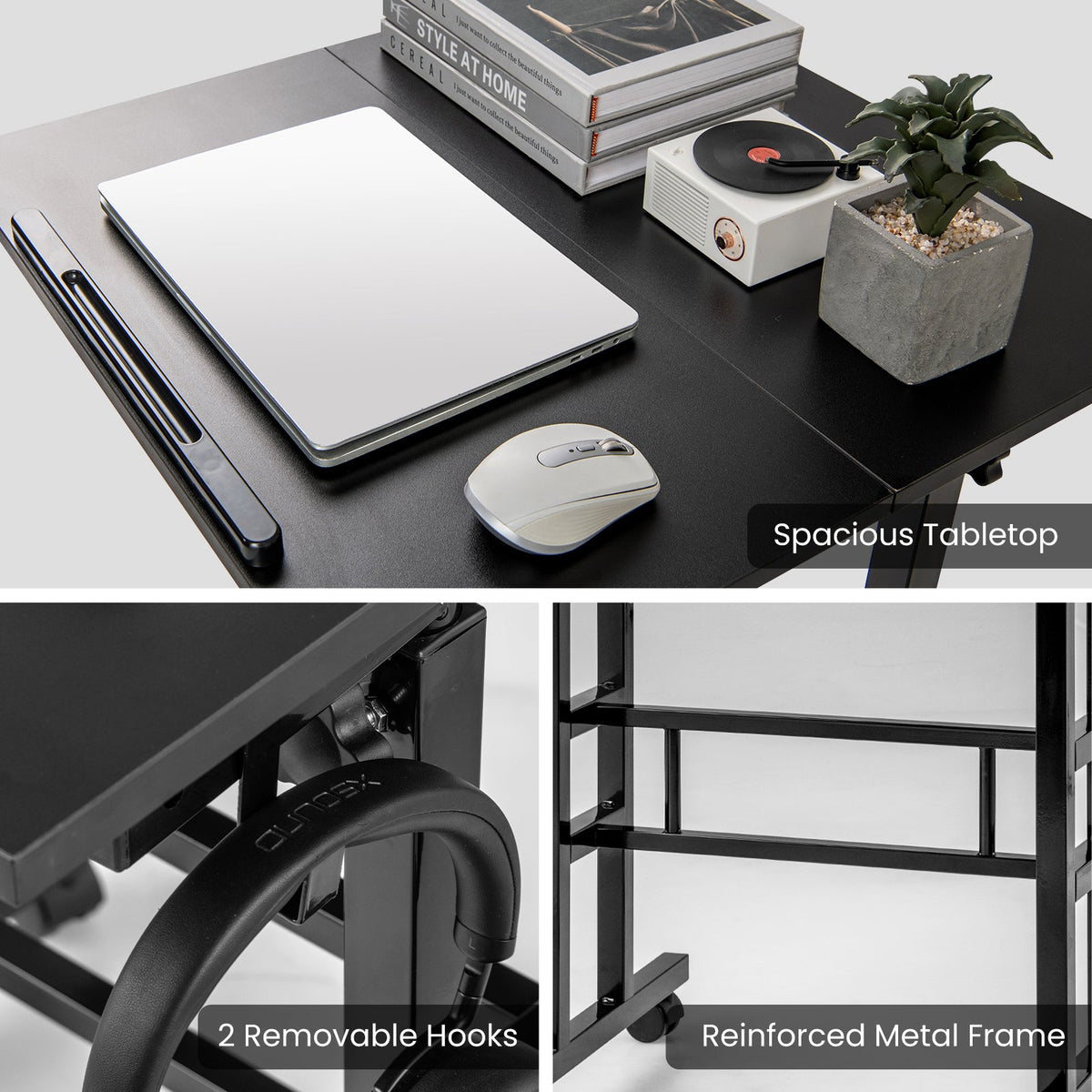 Height Adjustable Mobile Standing Desk with Rolling Wheels for Office and Home-Black