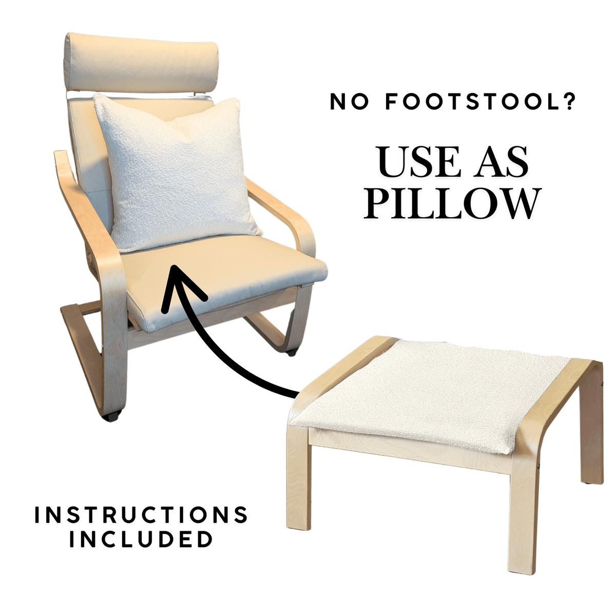 Natural White Bouclé Poäng Slipcovers – Compatible with IKEA Poäng Chair & Footstool